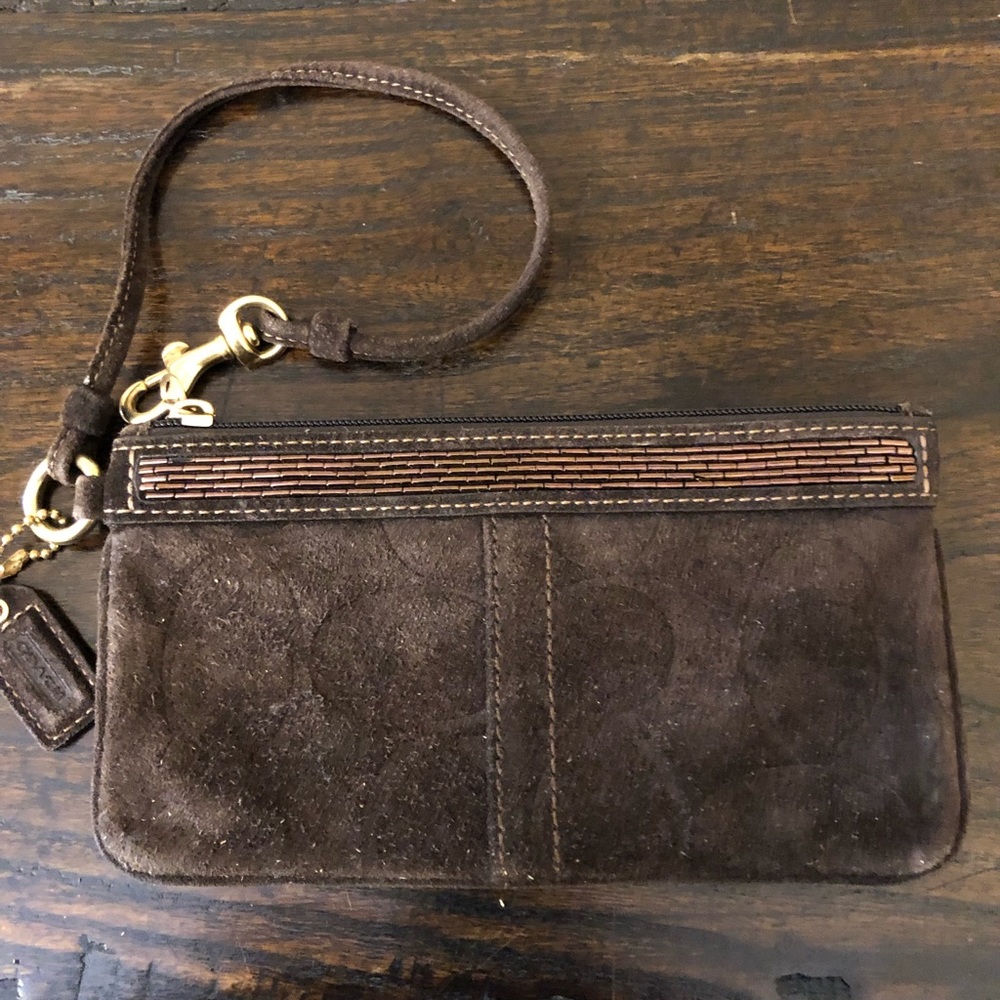 Coach Brown Suede Wristlet